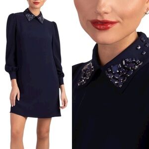 LN Trina Turk Gaudin Navy Blue Embellished Jewel Collar Mini Dress in Ink - 8